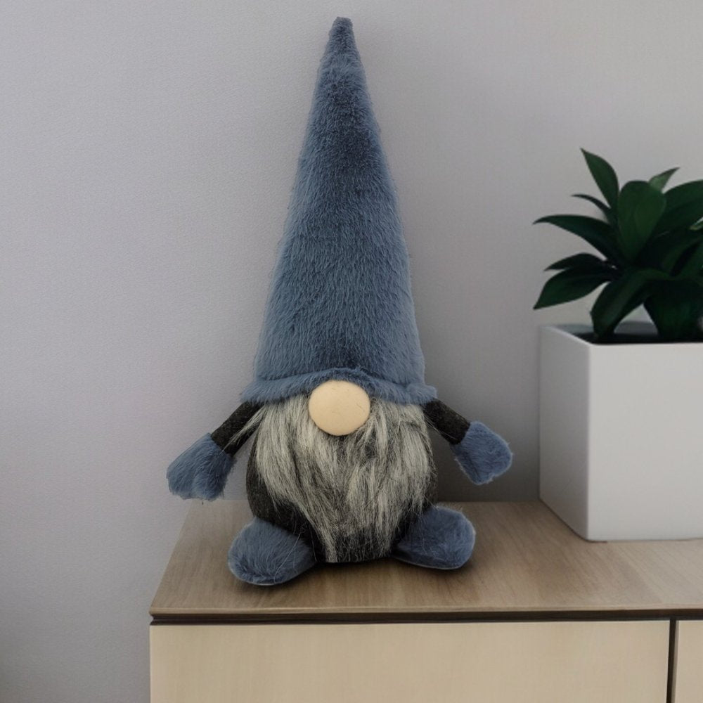 18" Slate Blue And Gray Fabric Standing Gnome Sculpture