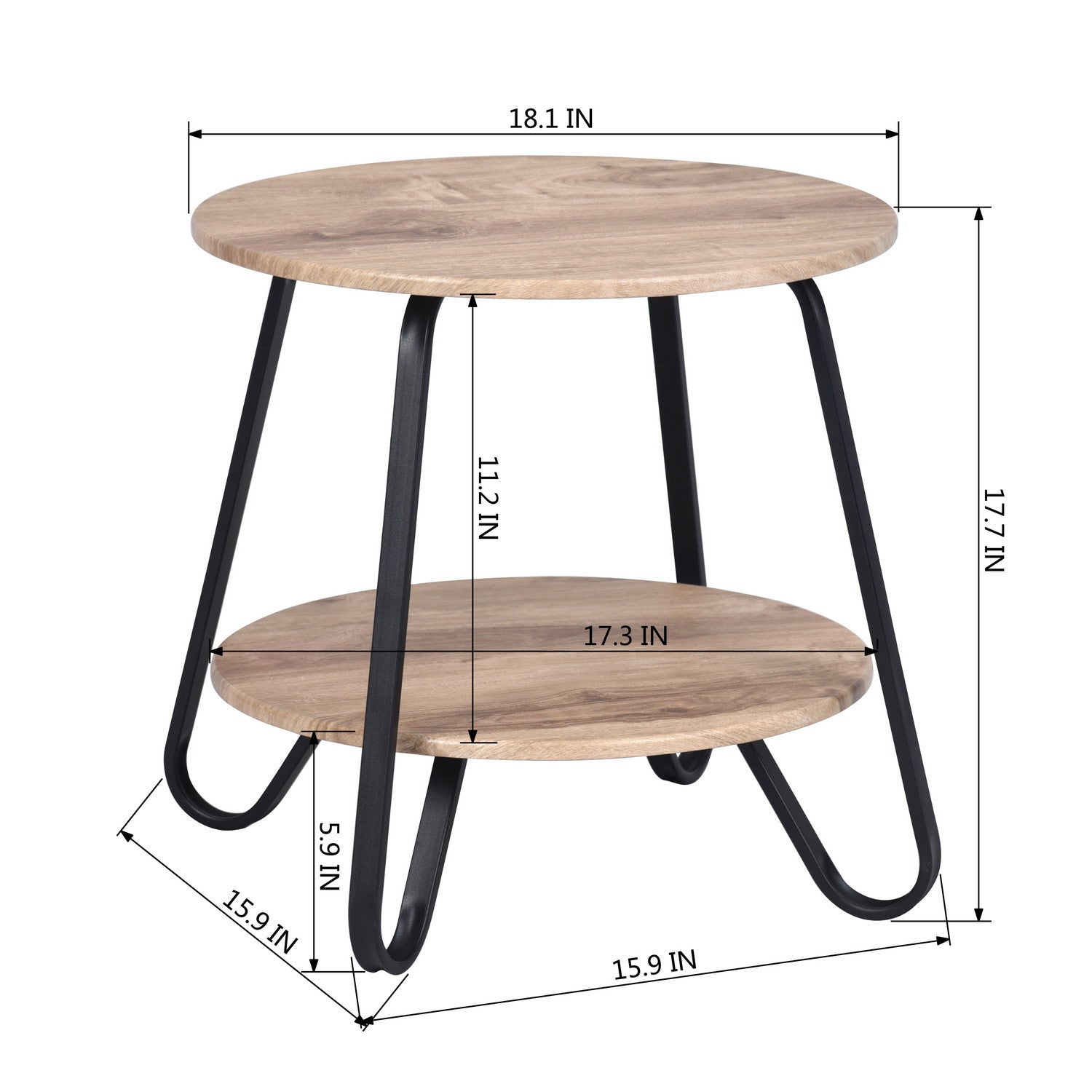18" Black And Oak Manufactured Wood And Steel Round End Table