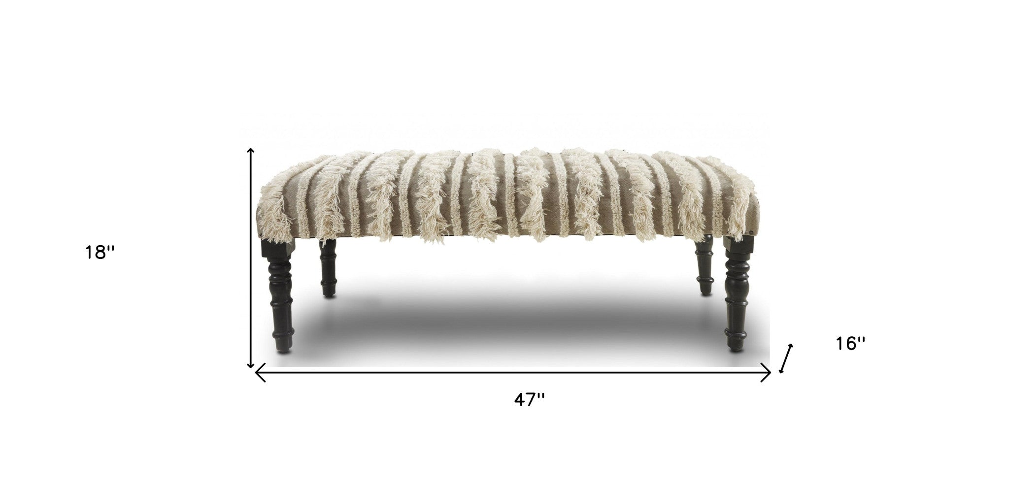 47" Cream Textural Boho Stripe Black Leg Upholstered Bench