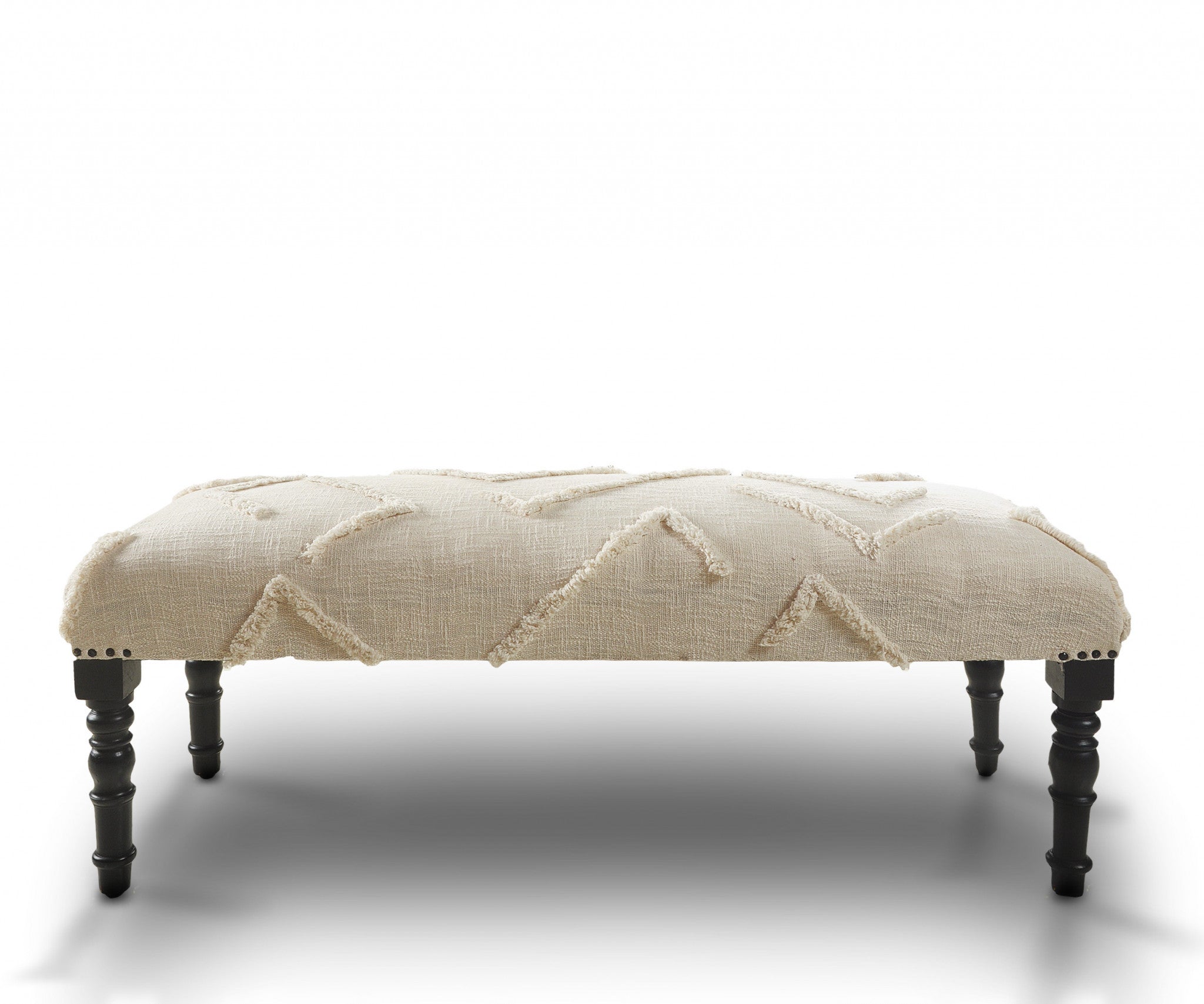 47" Cream And Black Leg Abstract Upholstered Bench