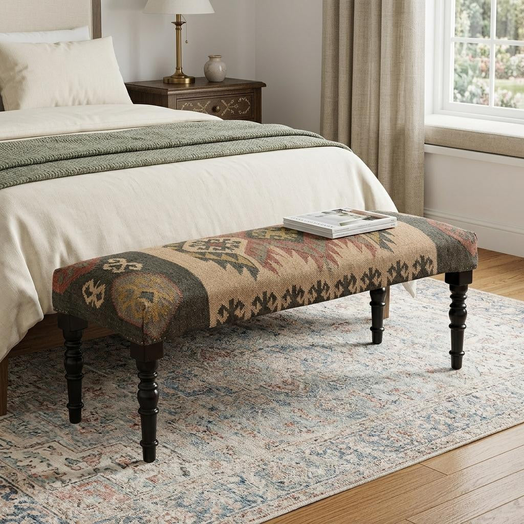 47" Shades of Brown Black Leg Southwest Upholstered Bench
