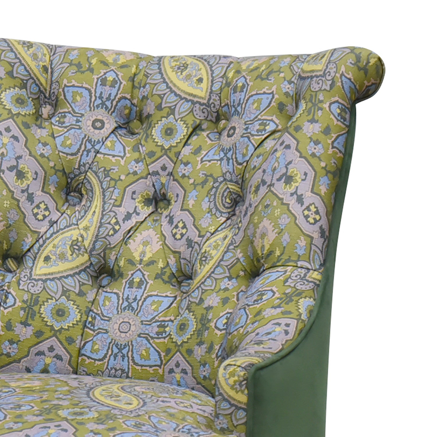 28" Green Aqua And Brown Polyester Blend Damask Wingback Chair