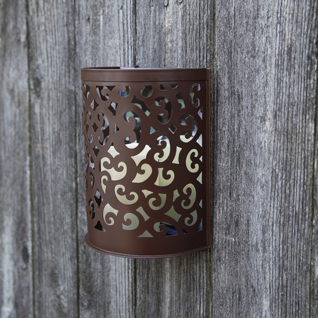 9" Brown Iron Floral Wall Sconce Candle Holder With Candle
