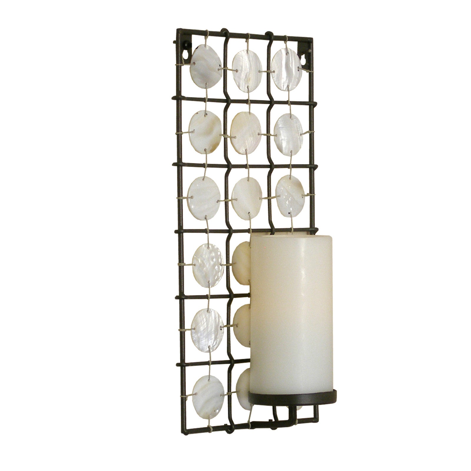 15" Brown and White Iron Geometric Wall Sconce Candle Holder With Candle