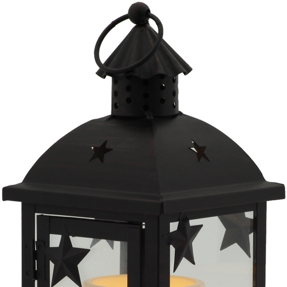 12" Bronze Metal Mirrored Centerpiece Lantern Candle Holder With Candle