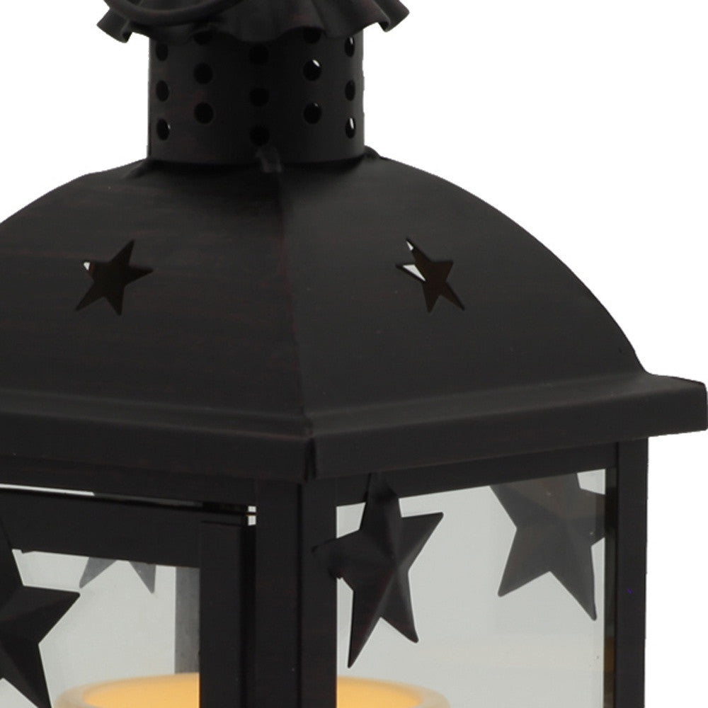 12" Black Glass and Metal Ornate Centerpiece Lantern Candle Holder With Candle