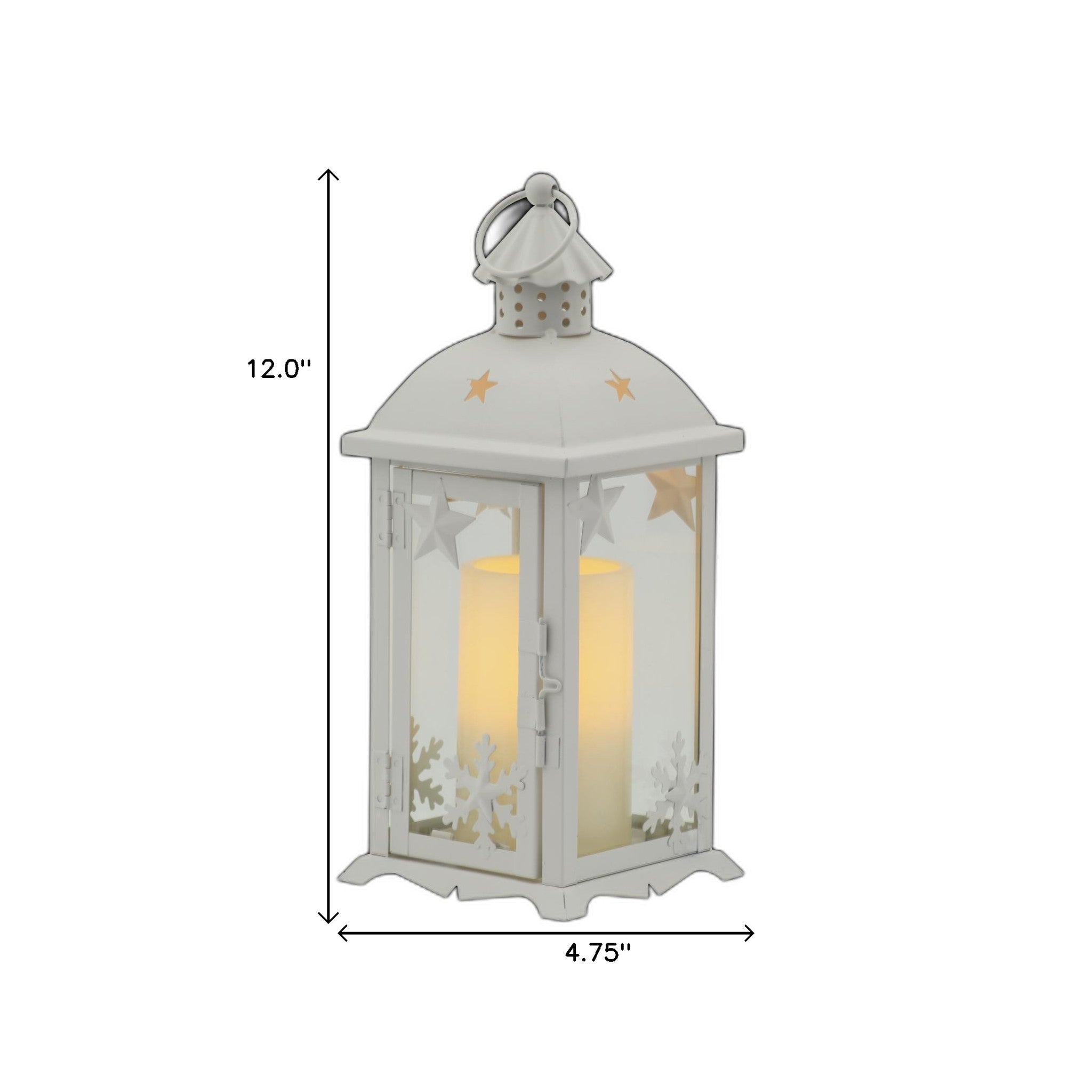 12" White Metal Tabletop Lantern Candle Holder With Candle