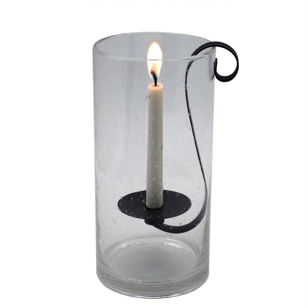 12" Light Gray Glass Centerpiece Taper Candle Holder With Candle
