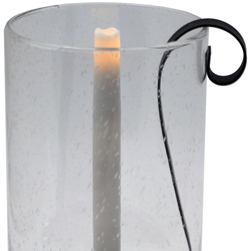 12" Light Gray Seeded Glass Centerpiece Taper Candle Holder With Candle