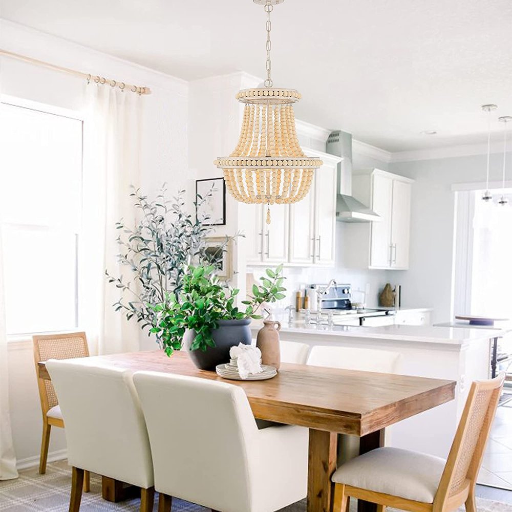 Natural And White Candle Style Three Light Metal Dimmable Chandelier