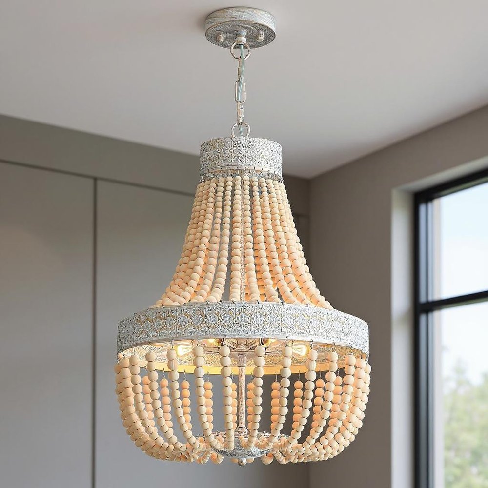 Gold And White Candle Style Five Light Metal Dimmable Chandelier