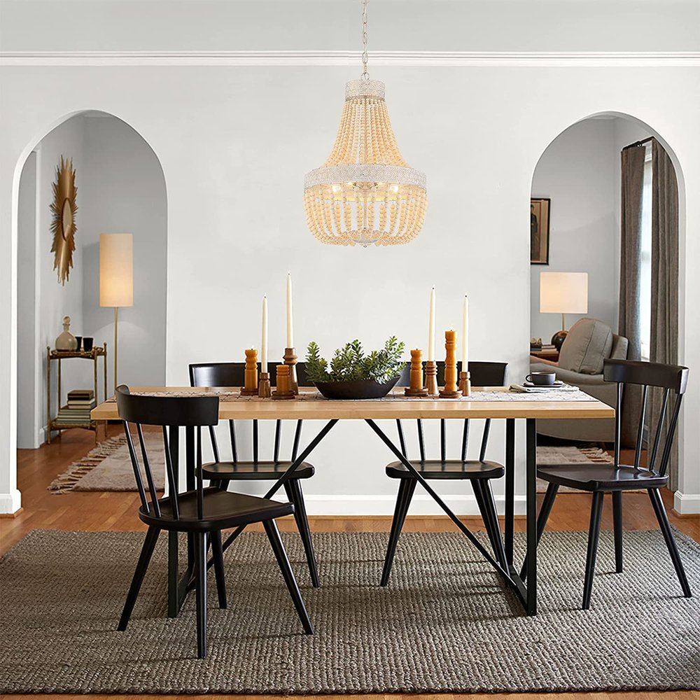 Gold And White Candle Style Five Light Metal Dimmable Chandelier