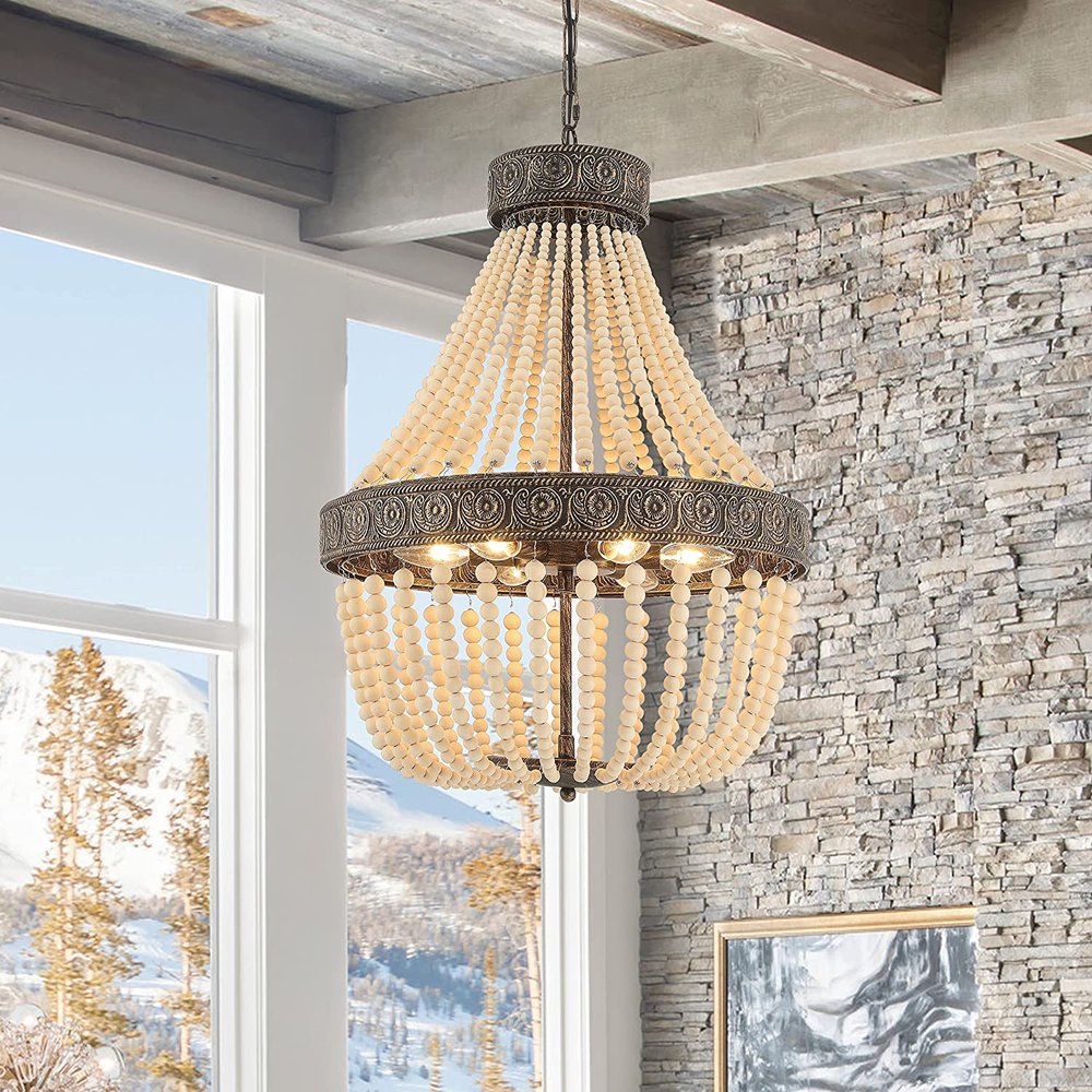 Black And Gold Candle Style Six Light Metal Dimmable Chandelier