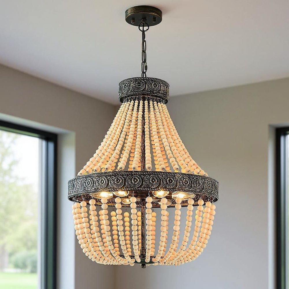 Black And Gold Candle Style Six Light Metal Dimmable Chandelier