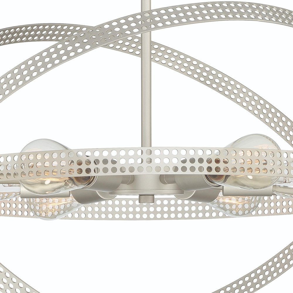 Silver Kitchen Island Six Light Metal Dimmable Chandelier