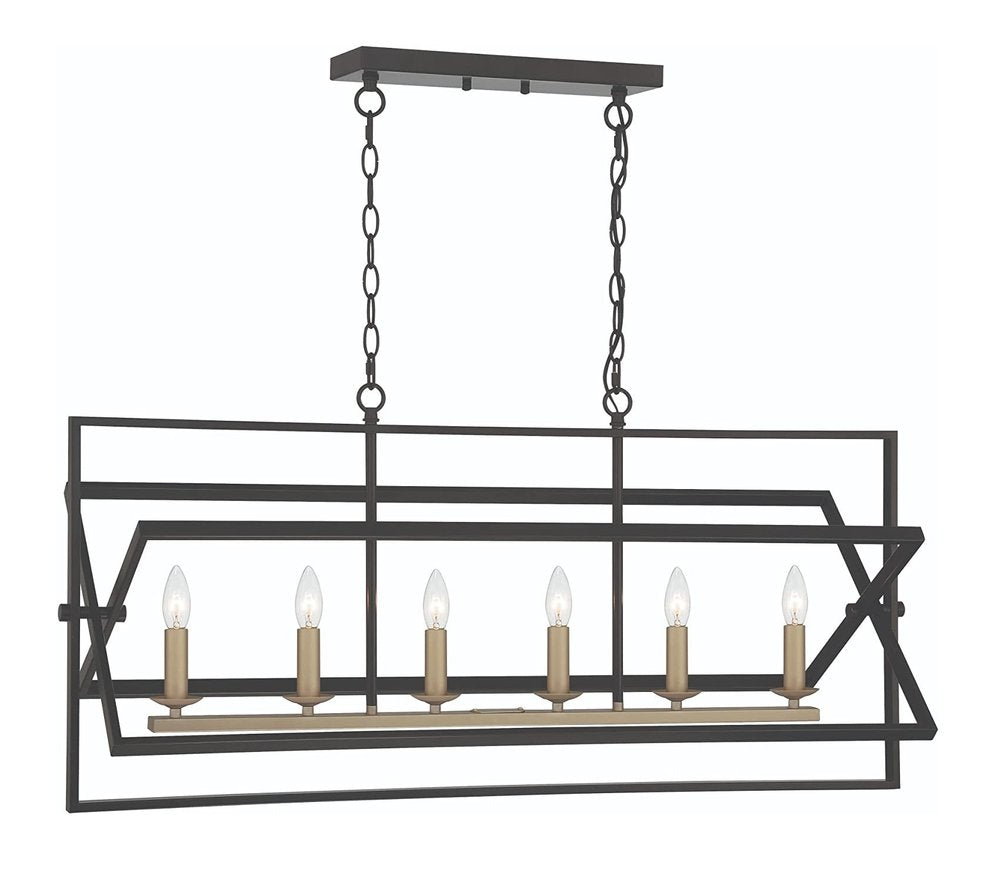 Black And Gold Kitchen Island Six Light Metal Dimmable Chandelier
