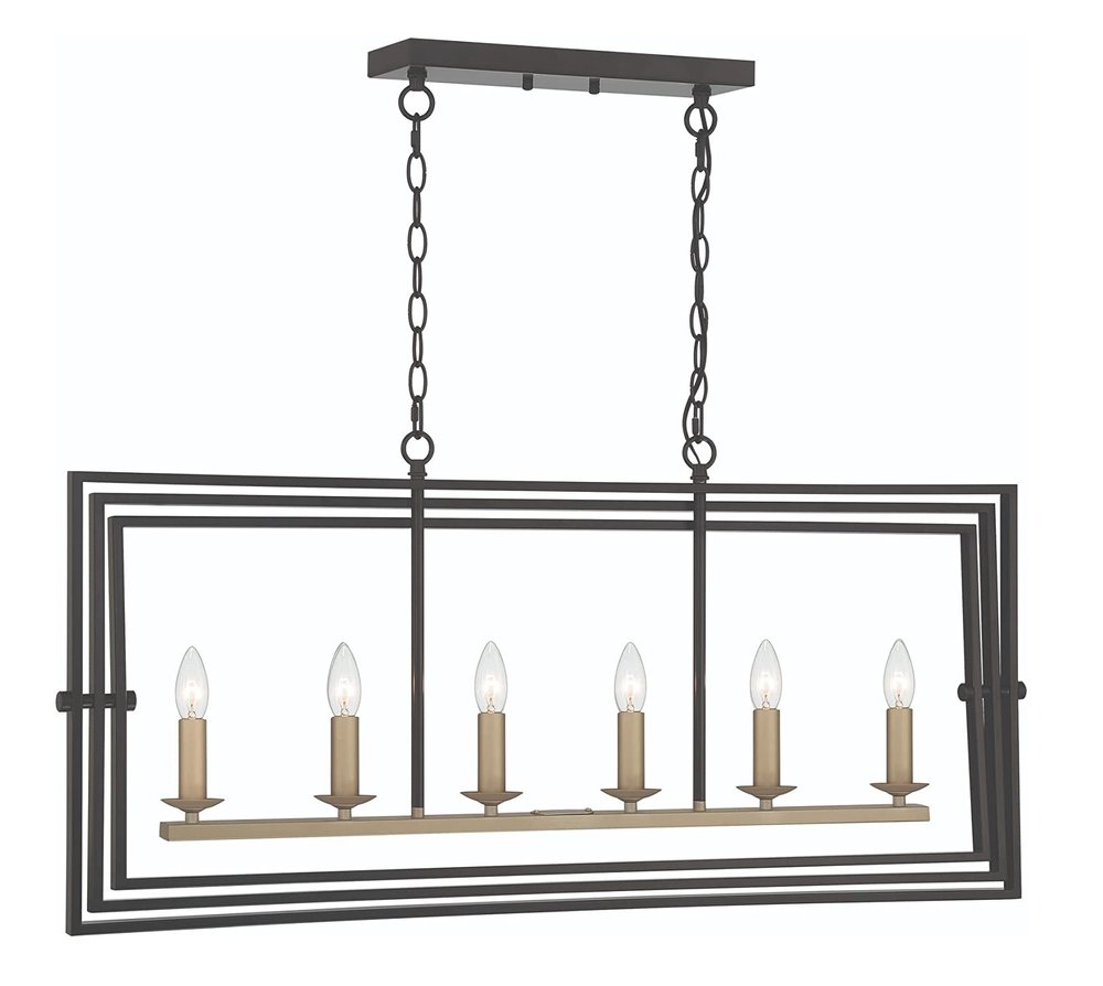 Black And Gold Kitchen Island Six Light Metal Dimmable Chandelier