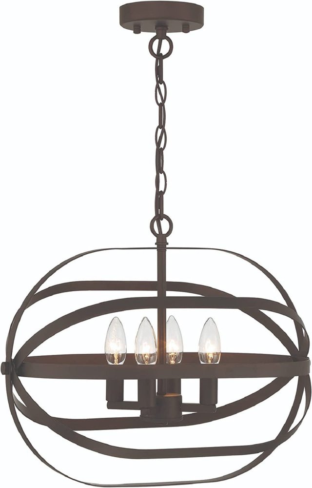 Bronze Candle Style Four Light Metal Dimmable Chandelier