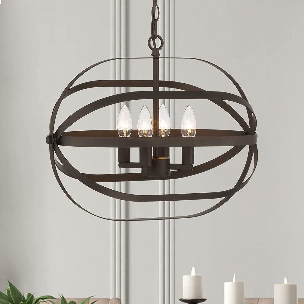 Bronze Candle Style Four Light Metal Dimmable Chandelier