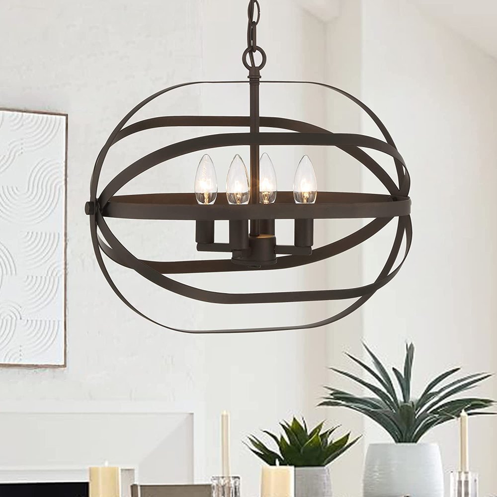 Bronze Candle Style Four Light Metal Dimmable Chandelier