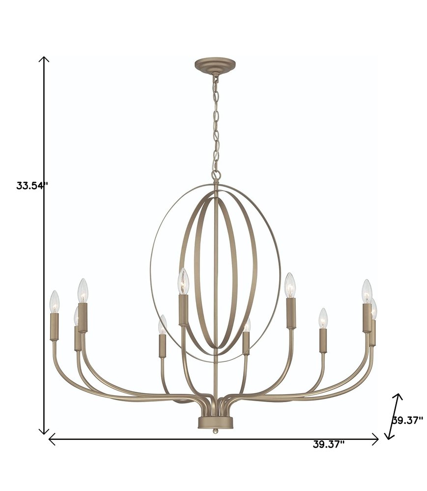 Brass Candle Style Ten Light Metal Dimmable Chandelier