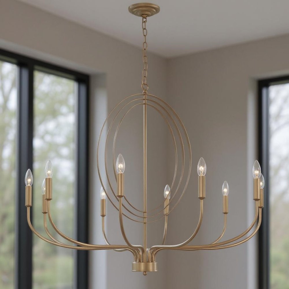 Brass Candle Style Ten Light Metal Dimmable Chandelier