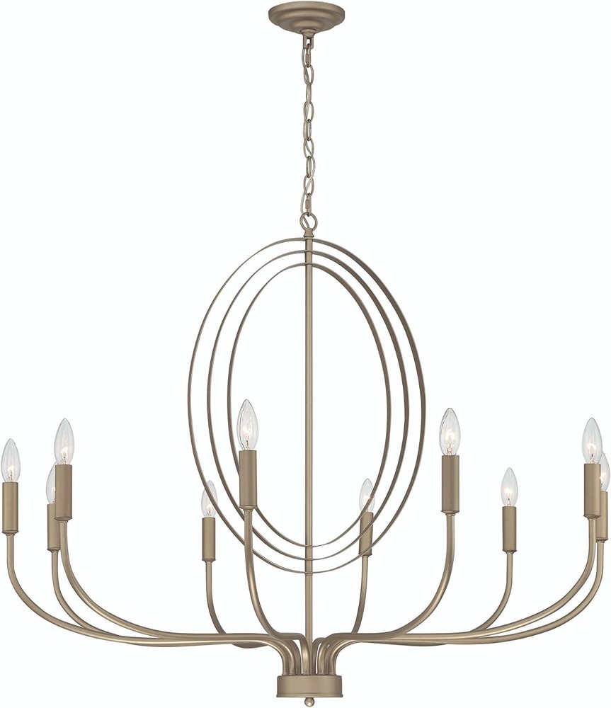 Brass Candle Style Ten Light Metal Dimmable Chandelier