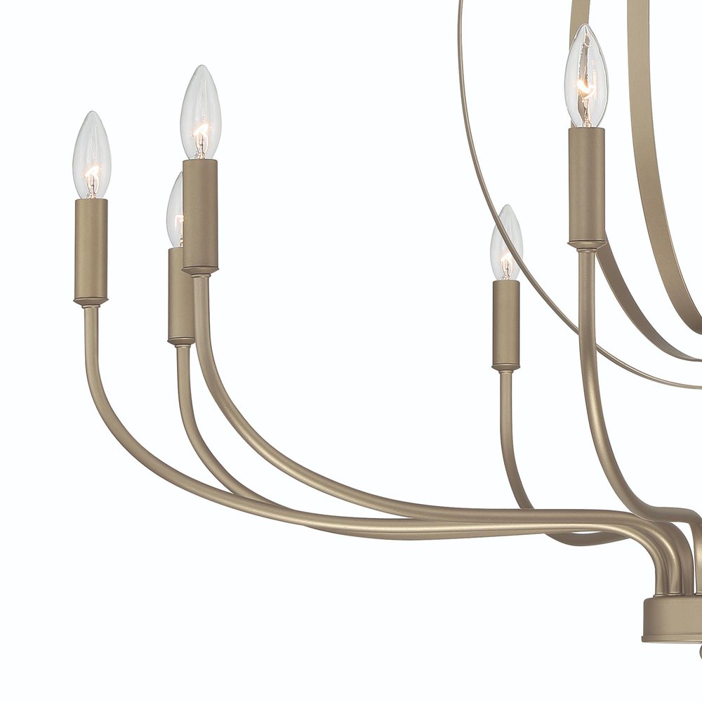 Brass Candle Style Ten Light Metal Dimmable Chandelier