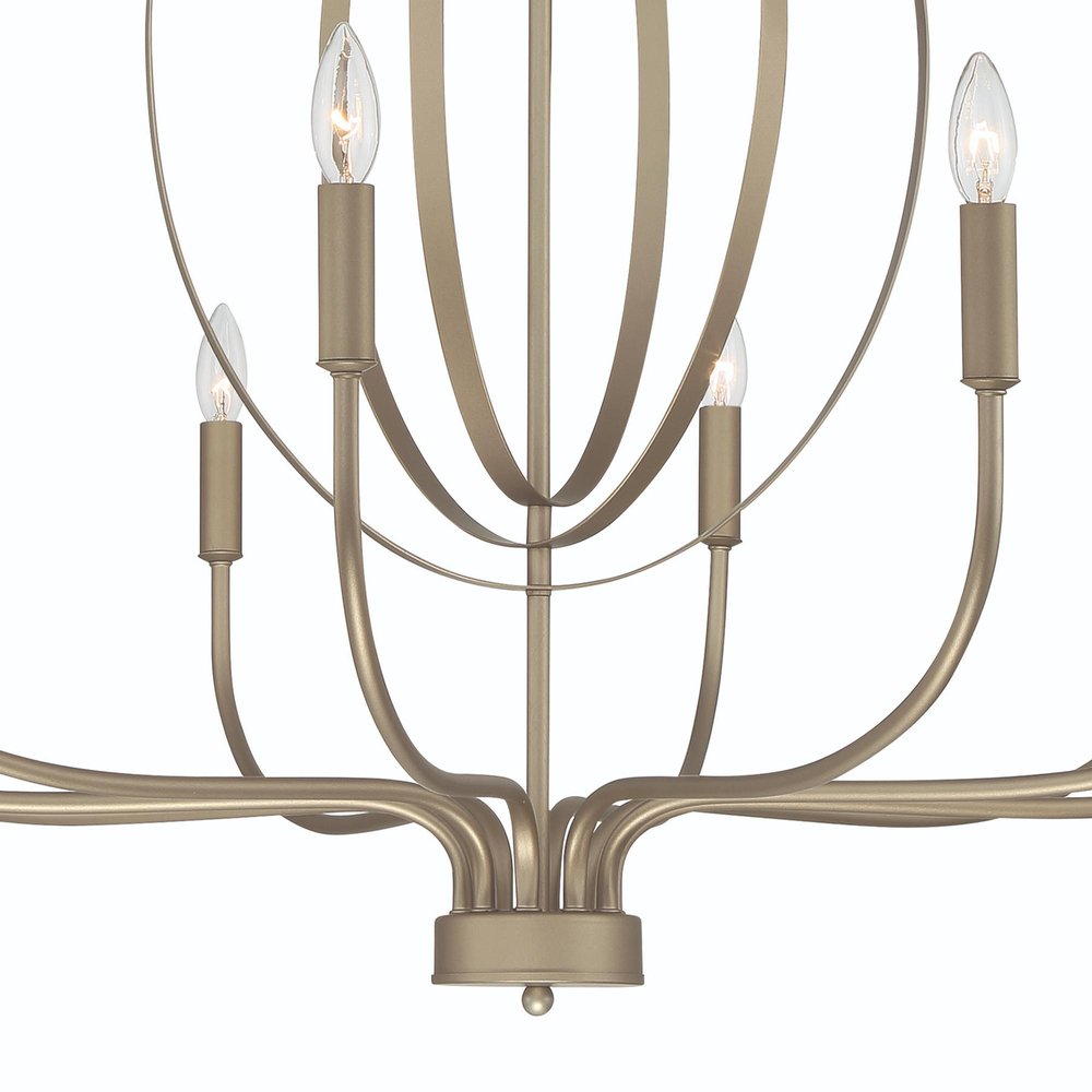 Brass Candle Style Ten Light Metal Dimmable Chandelier