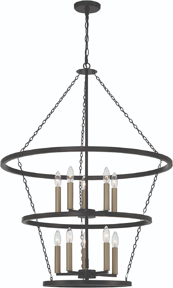 Black And Gold Candle Style Ten Light Metal Dimmable Chandelier