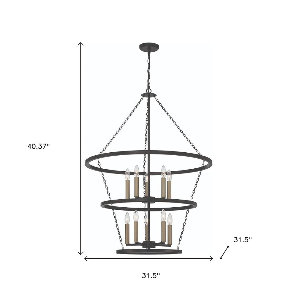 Black And Gold Candle Style Ten Light Metal Dimmable Chandelier
