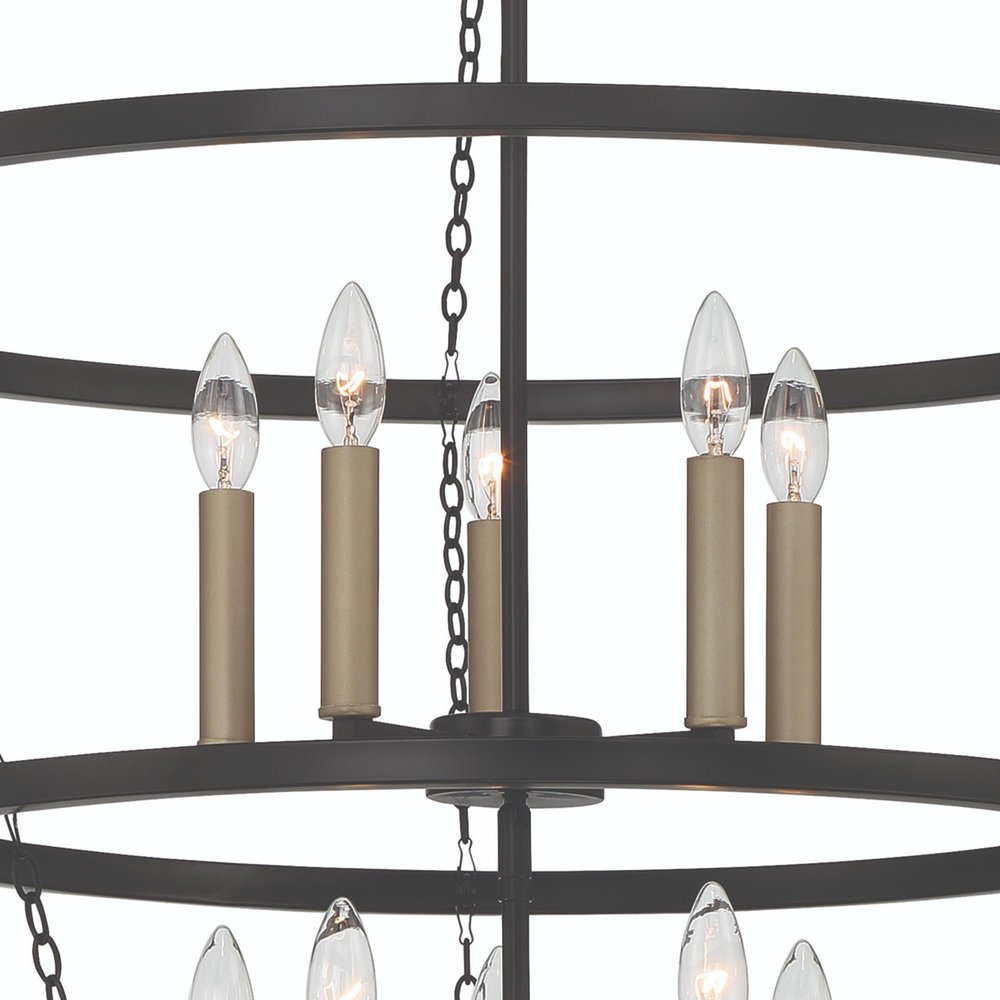 Black And Gold Candle Style Ten Light Metal Dimmable Chandelier