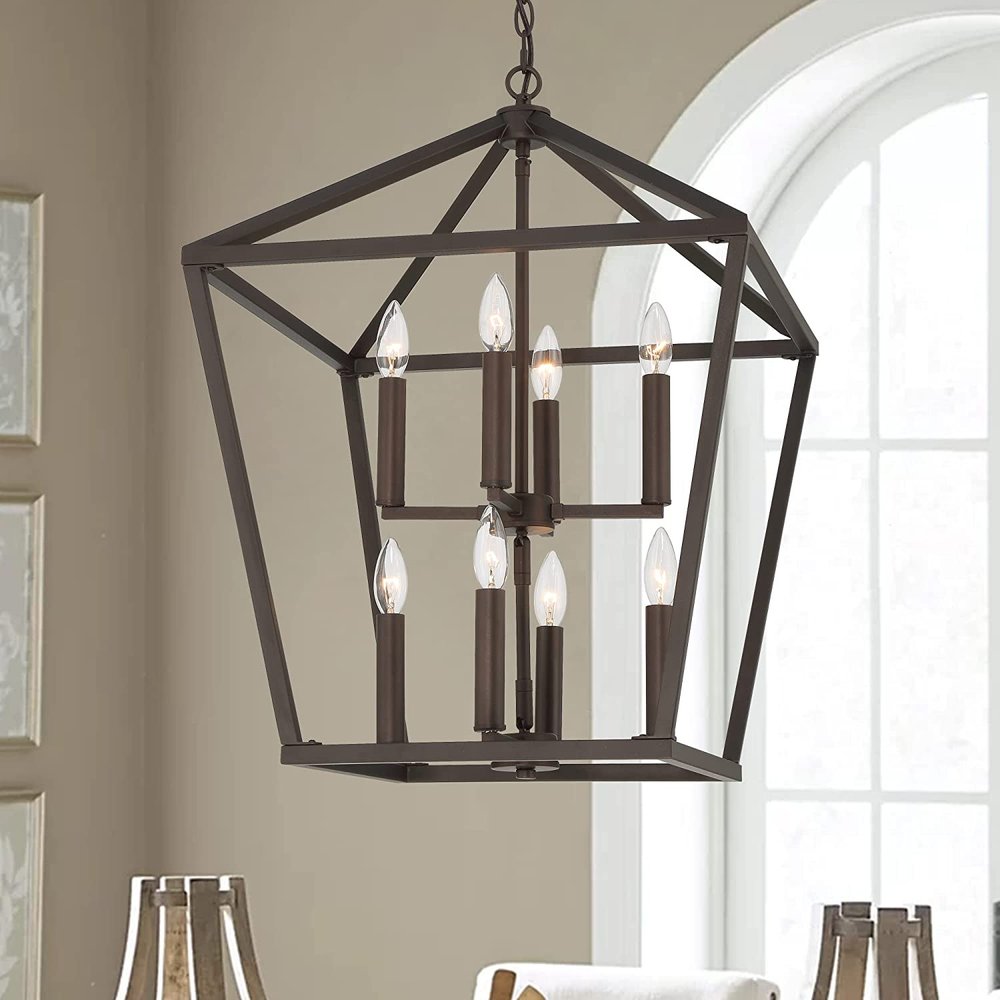 Bronze Candle Style Eight Light Metal Dimmable Chandelier