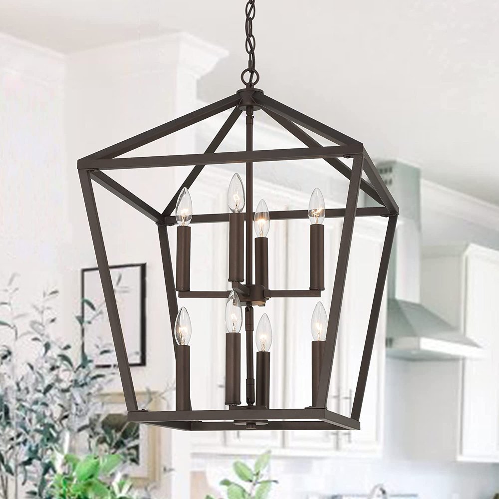 Bronze Candle Style Eight Light Metal Dimmable Chandelier