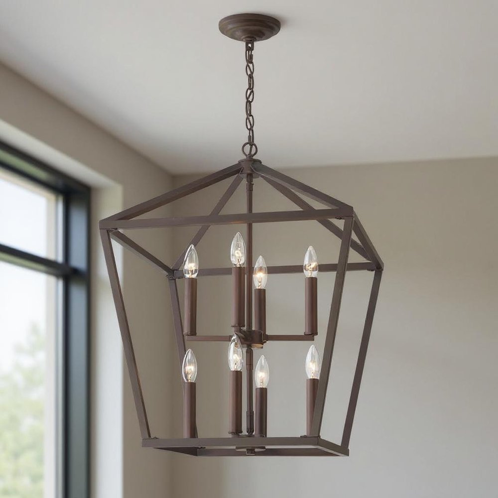 Bronze Candle Style Eight Light Metal Dimmable Chandelier