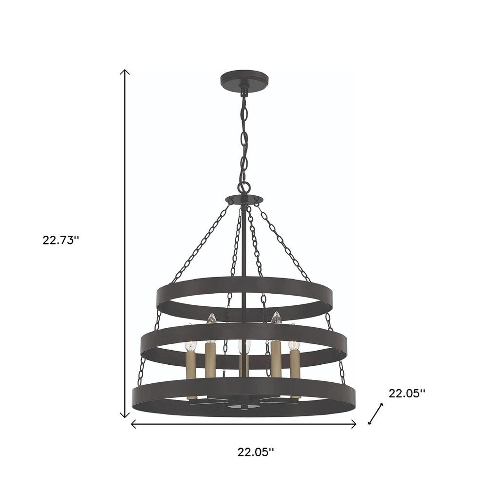 Black And Gold Candle Style Five Light Metal Dimmable Chandelier
