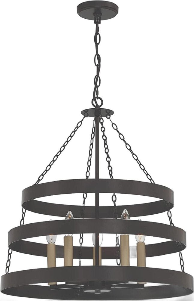 Black And Gold Candle Style Five Light Metal Dimmable Chandelier