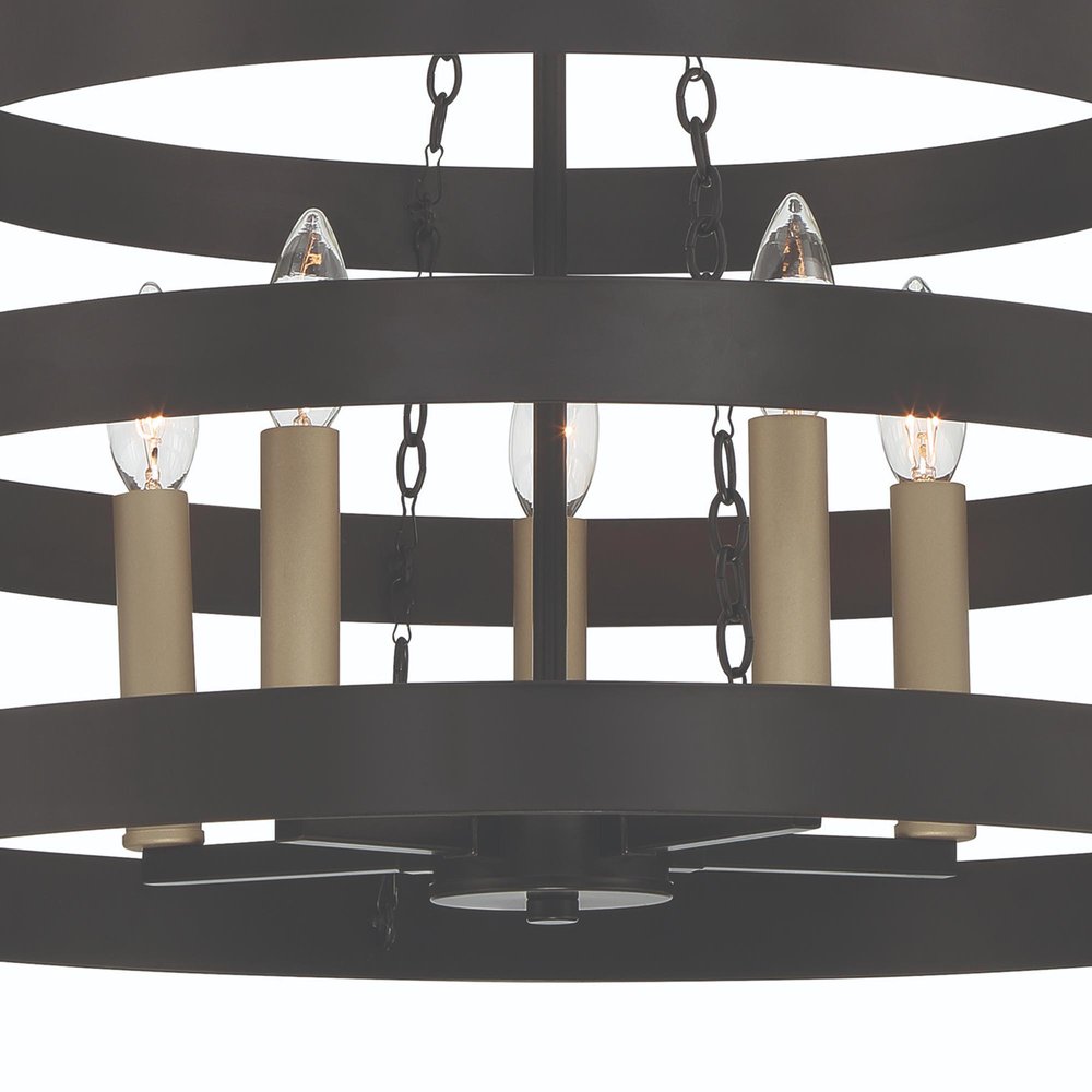 Black And Gold Candle Style Five Light Metal Dimmable Chandelier