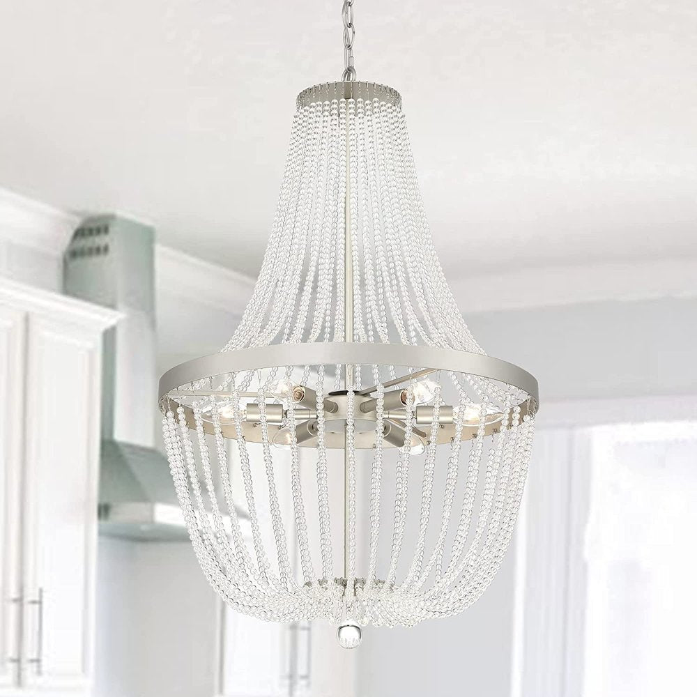 Silver Candle Style Six Light Metal Dimmable Chandelier