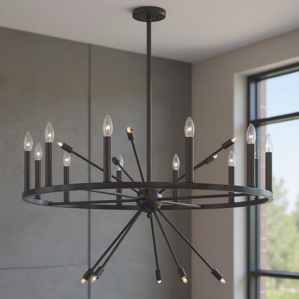 Black Candle Style Multi Light Metal Dimmable Chandelier