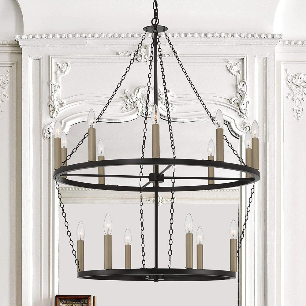 Black And Gold Candle Style Multi Light Metal Dimmable Chandelier