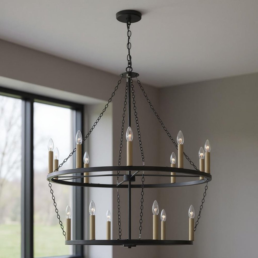 Black And Gold Candle Style Multi Light Metal Dimmable Chandelier
