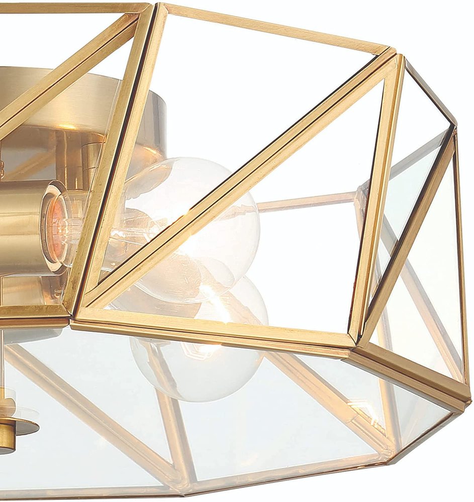 Brass Unique Statement Four Light Metal Dimmable Flush Chandelier With Clear Shades