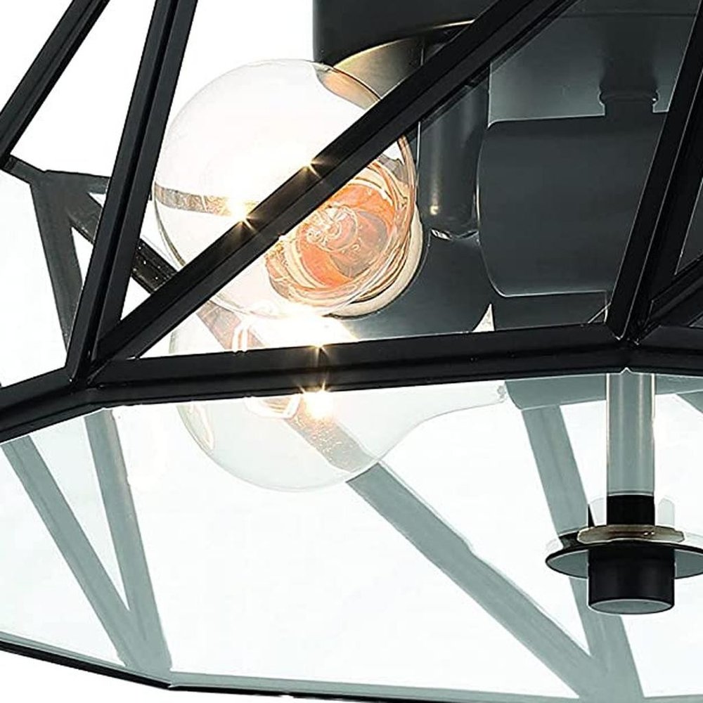 Black Unique Statement Four Light Metal Dimmable Flush Chandelier With Clear Shades