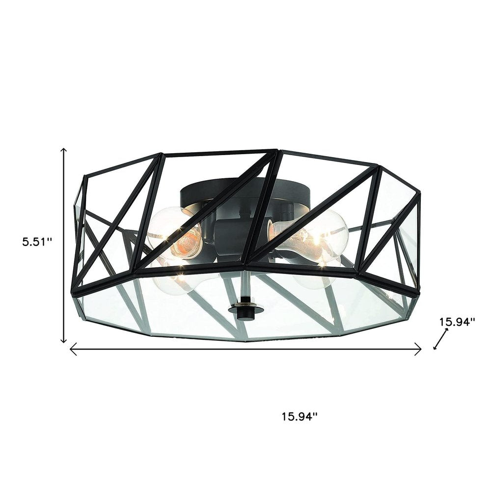 Black Unique Statement Four Light Metal Dimmable Flush Chandelier With Clear Shades