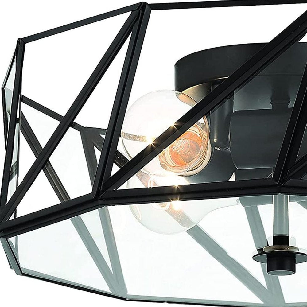 Black Unique Statement Four Light Metal Dimmable Flush Chandelier With Clear Shades