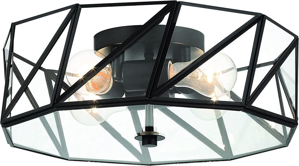 Black Unique Statement Four Light Metal Dimmable Flush Chandelier With Clear Shades