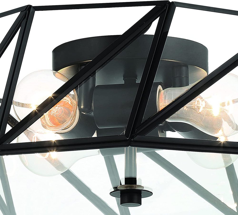 Black Unique Statement Four Light Metal Dimmable Flush Chandelier With Clear Shades