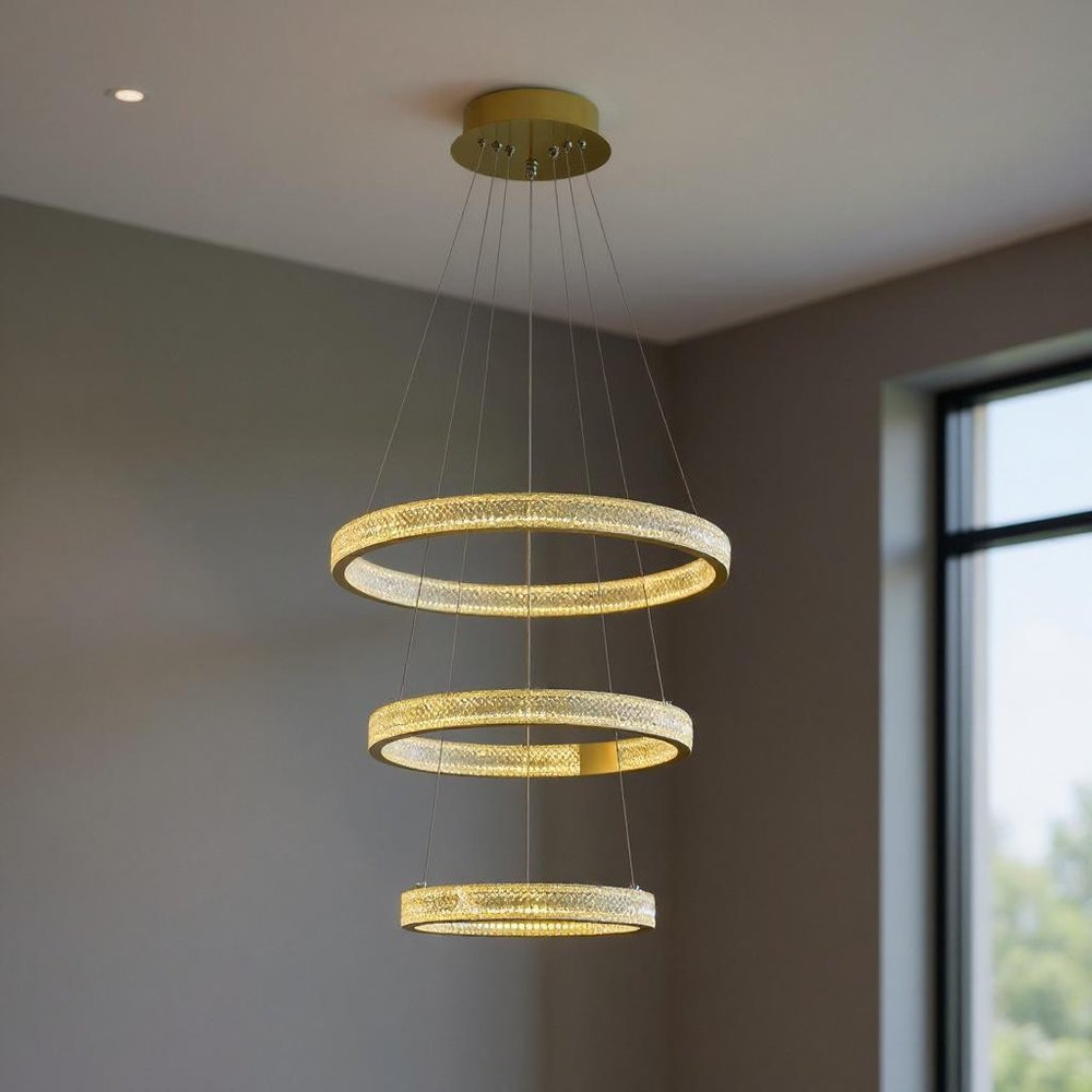 Gold Candle Style Three Light Metal LED Dimmable Chandelier