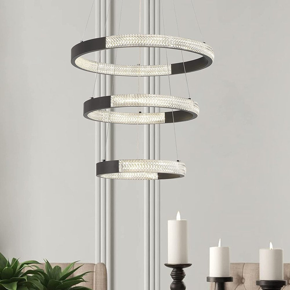 Black Candle Style Three Light Metal LED Dimmable Chandelier